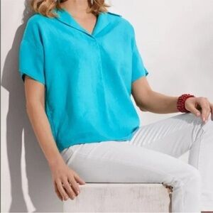 Soft Surroundings Hi-Pointe linen shirt in Aruba Blue Petite Small NWT